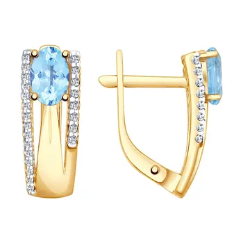 

Sokolov drop earrings with stones in gold with Topaz and cubic zirconia, fashion jewelry, 585, women's male, long earrings