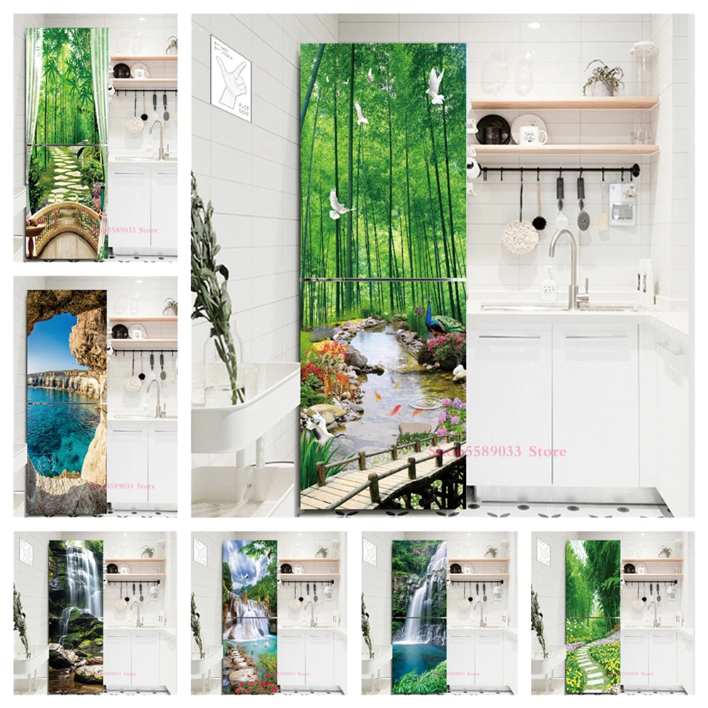 冷蔵庫用の防水ビニール壁紙 竹と森のプリントステッカー 冷蔵庫のドアカバー 家の装飾 ウォール ステッカー Aliexpress