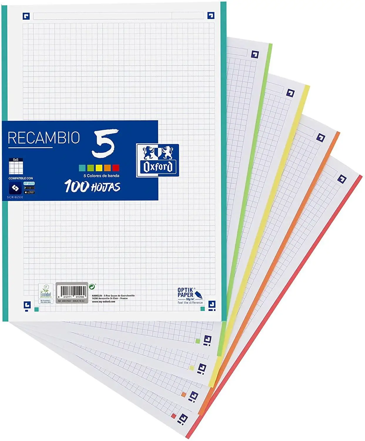 Oxford Classic-replacement sheets (format A4, 100 sheets, 5 band colors) afbeelding