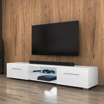 

TV Stand Syvis TV Cabinet Entertainment Unit LED 140 cm White with Gloss Fronts