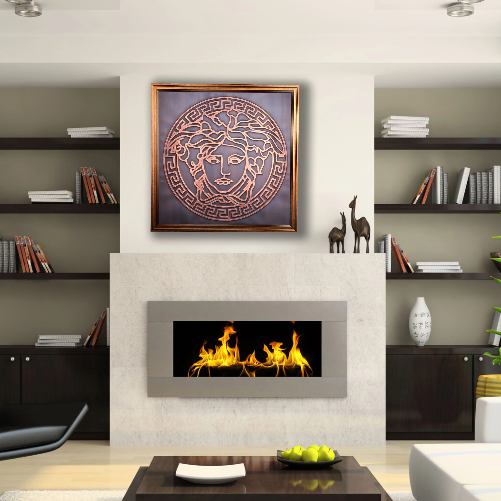 Relevo de cobre decoração da parede, medusa