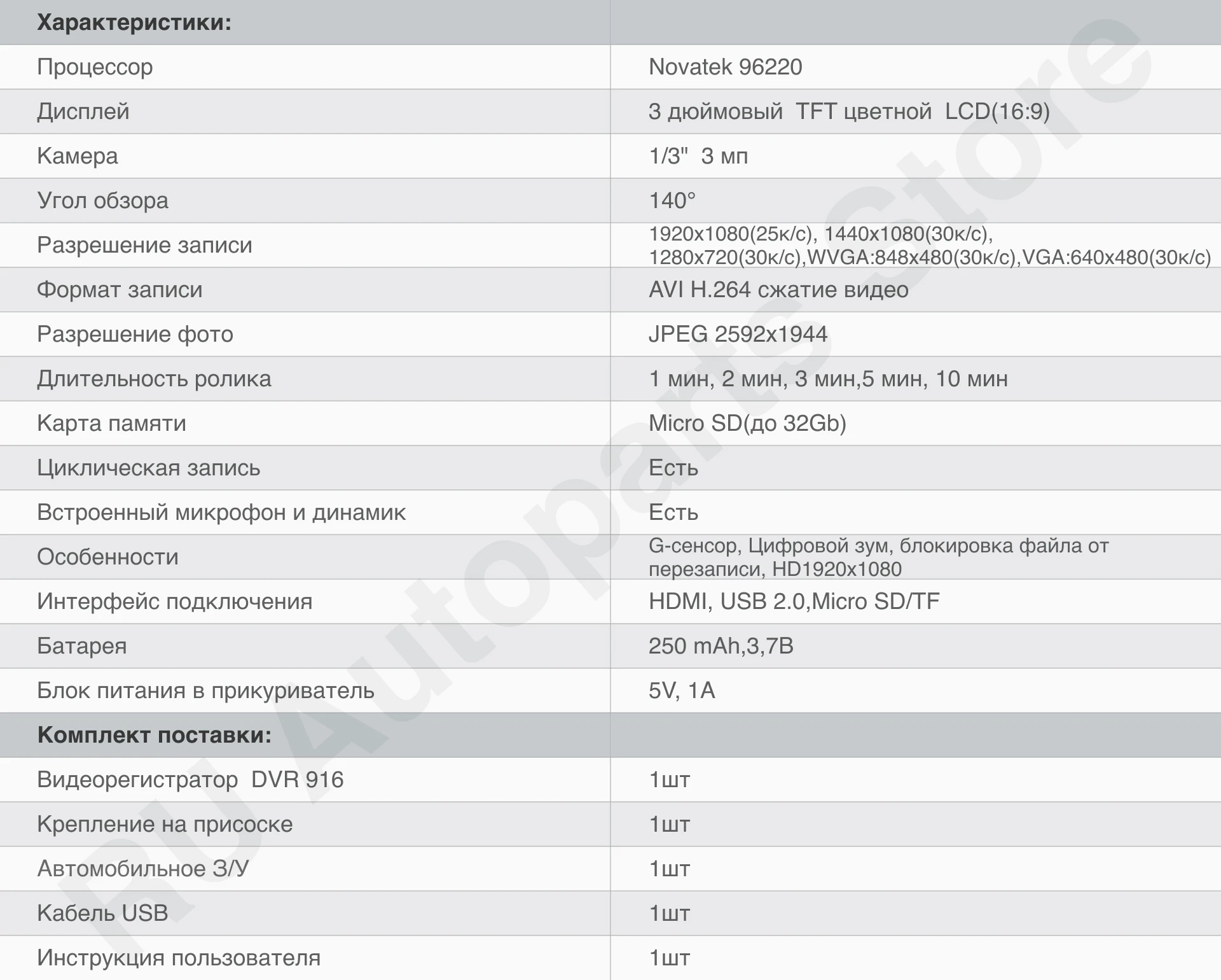 Компактный мини видеорегистратор Eplutus DVR 916 с экраном 3" и углом обзора 140 градусов