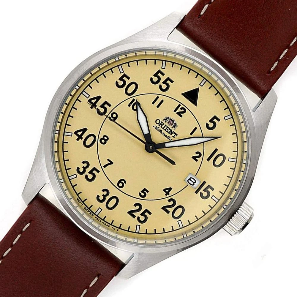Automatic Watch Man Orient Pilot Ra-ac0h04y 42.4mm Leather Strap Aviator  Automatic Men's Watch Brown Leather Band Yellow Dial - Mechanical  Wristwatches - AliExpress