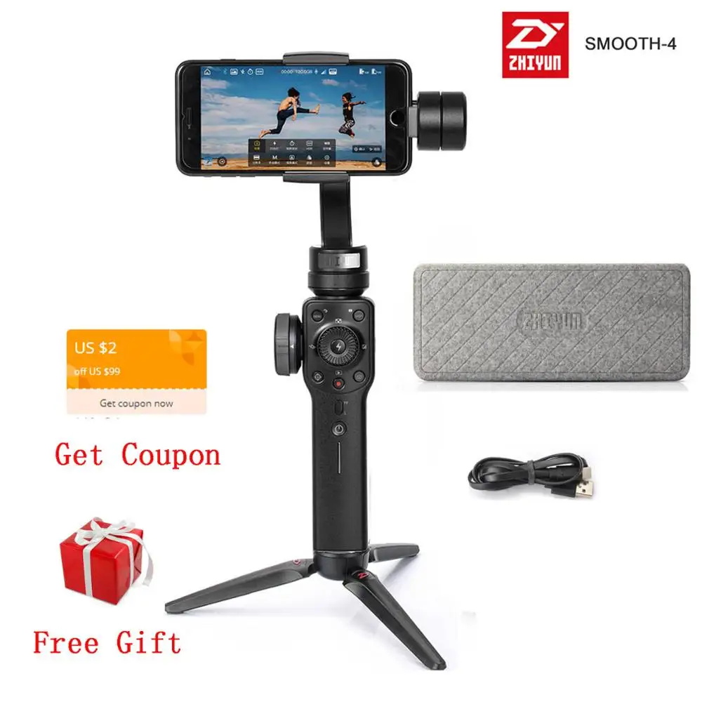 Ручной 3 осевой стабилизатор ZHIYUN Smooth 4 для смартфонов таких как iPhone x 8 7 Plus Samsung Gopro