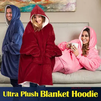 

Winter Thick Comfy TV Blanket Sweatshirt Solid Warm Hooded Blanket Adults and Children Fleece Weighted Blankets huggle hoodie