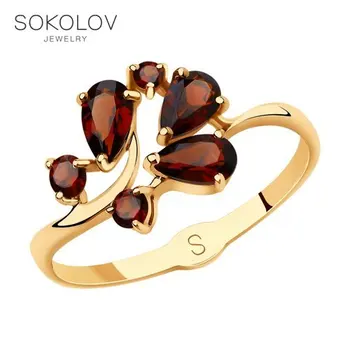

Sokolov ring in Gold with grenades, fashion jewelry, gold, 585, women's male