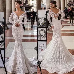 Robe de mariee Новое поступление пляжное свадебное платье русалки кружевное с открытой спиной с длинным рукавом свадебное платье Vestige De Noiva