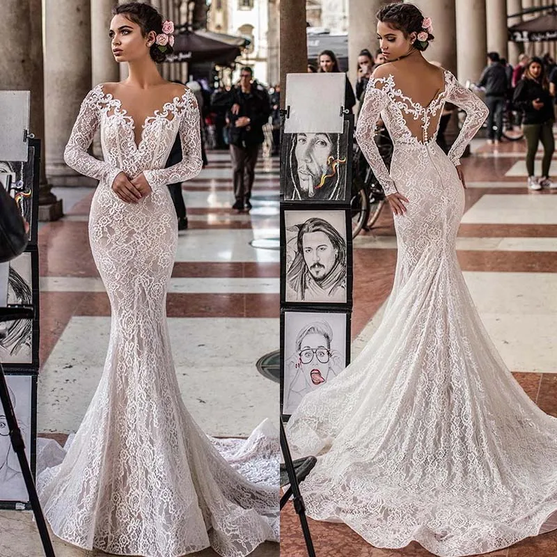 Robe de mariee Новое поступление пляжное свадебное платье русалки кружевное с открытой