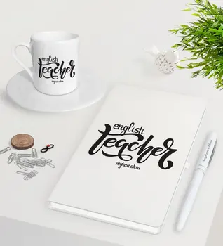 

Personalized English Teacher White Notebook Pen Turkish coffee Cup Seti-15