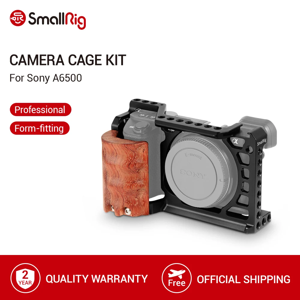 Клетка SmallRig A6500 с деревянной ручкой для камеры Sony Alpha A6500/2097 быстросъемный