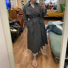 Gabardina larga X holgada de estilo coreano para mujer, abrigo de doble botonadura con cinturón, manto de dama, rompevientos, prendas de vestir de primavera y otoño, color gris