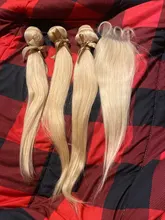 Mechones de cabello humano liso Remy brasileño con cierre, mechones de pelo negro perla rubio miel, 613 mechones, envío gratis