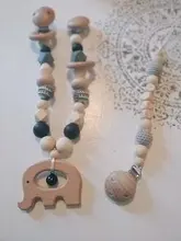Juguete de bebé, Clip de cochecito de madera, cochecito de bebé móvil, personalizado, Cuenta de silicona, cadena de chupete masticable, sonajero de silicona, mordedor de madera para bebé