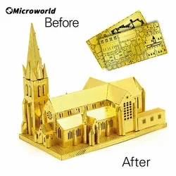 Microworld 3d metal nano quebra cabeça christchurch catedral edifícios modelo kits diy corte a laser brinquedos educativos presente para adulto