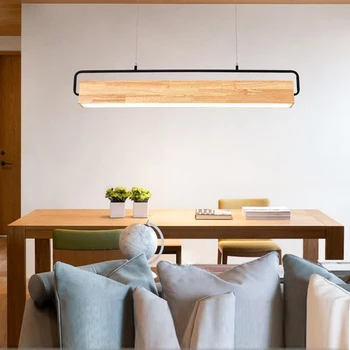 

Wooden Led Pendant Light Nordic Pendant Light Modern Metal Rod Hanging Lamp Dining Room Restaurant Cafe Indoor Lighting