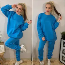 Outfits Women Tracksuit Sweatpants-Set Tops Two-Piece-Set Blue Cotton And Solid MEIYANGYOUNG