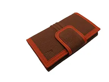 

Wallet for women in leather, two separate departments wallet, wallet and card holder, 16x10 cm. (Leather-Orange)