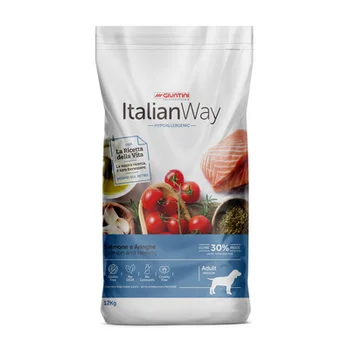 

Italian way dog food with sensitive skin, salmon and herring 12 kg 1 pc