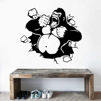 

Angry Gorilla Wall Crack Decal Wall Sticker Animals Art for Home And Hotel Room Decoration Removable A002519
