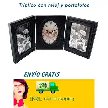 

Triptych black vintage with watch and portafotos double ROMANTIC travel FREE SHIPPING