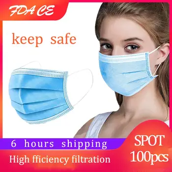 

50pcs/100pcs Mouth Masks Anti Dust Face Mask Filter 3-laye Disposable Anti-Dust Meltblown Cloth Masks Earloops Masks