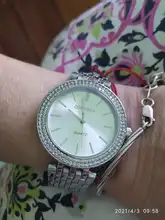 Reloj de diamantes de cristal para mujer, de lujo, plateado, de pulsera, de acero completo