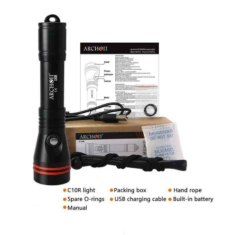  ARCHON C10R Diving Flashlight USB Charging Dive Torch 1200 lumen CREE LED chip Underwater Light 100 - 4000082466026
