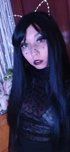 GEMMA Cosplay largo negro recto pelucas sintéticas con flequillo para las mujeres de África americano Lolita de diario fiesta resistente al calor de fibra