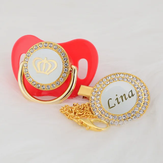 MIYOCAR custom name pacifier clip bling white crown pacifier and pacifier clip set luxurious unique gift PCW red  0-6m
