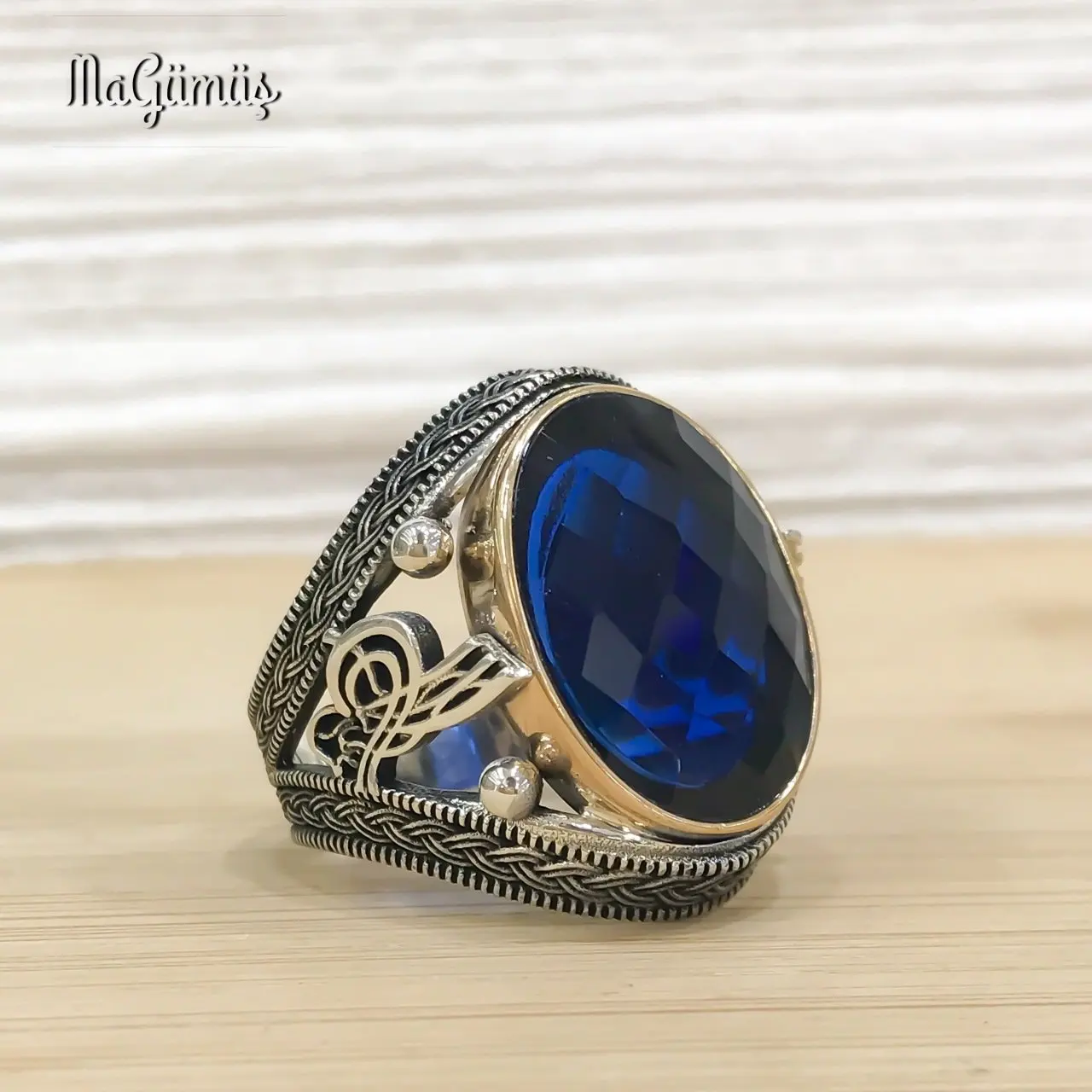 

Parlement Blue Handwork Silver Men 'S Ring