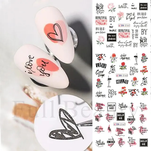 Cheap Russian Letter Nail Stickers Set Love Flower Leaves Girl