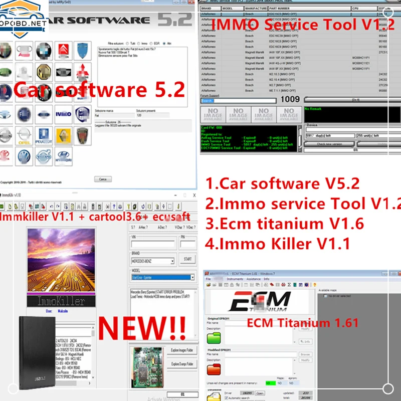 2021 Vendita Calda Software Per Auto V5.2 Immo Off Software V1.1 Immo Service Tool V1.2 Ecm Titanium Software 4 In 1 Installa Video Guid