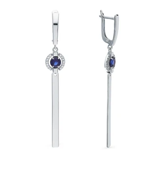 

Silver earrings with cubic zirconia and Sapphire synthetic sunlight sample 925