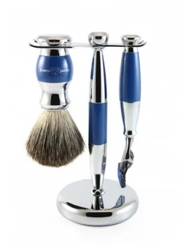 

Set Gillette Fusion Proglide razor, shaving brush synthetic fibre and stand blue