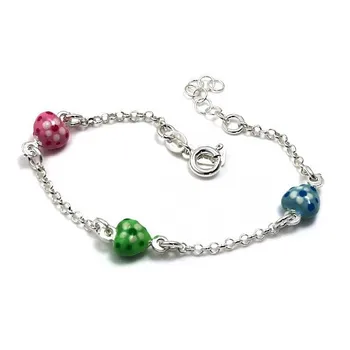 

Bracelet 925 Sterling silver m infant 14cm. Enameled hearts [AC0418]