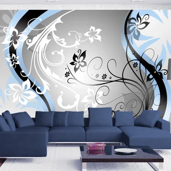 

Wall mural-Zig zag floral (light blue)-200x140 cm