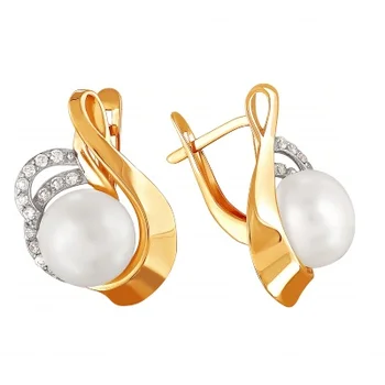 

Примаэксклюзив earrings with pearls and cubic zirconia in red gold