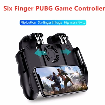 

PUBG Controller Gamepad Game Shooter Trigger Fire Button Six Finger Cooling Fan Gamepad Joystick For IOS Android Mobile Phone