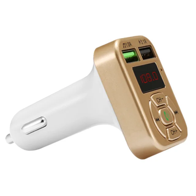 Car Bluetooth 5.0 FM Transmitter Wireless Handsfree Audio Receiver Auto MP3 Player with 3.1A Quick Charge Dual USB Car Charger - Тип штекера: Gold