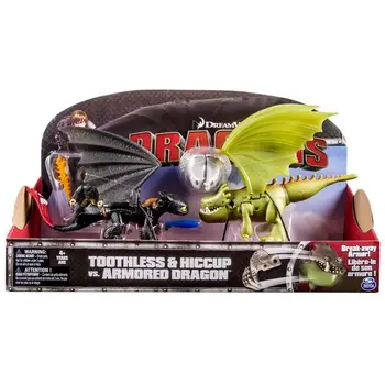 

Toy dragons toothless and hiccup vs Dragon in armor