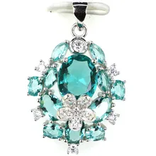 30x19 мм элегантный 3,3 г создан насыщенный Синий Аквамарин подарок для матери Настоящее 925 Твердое Серебро кулон