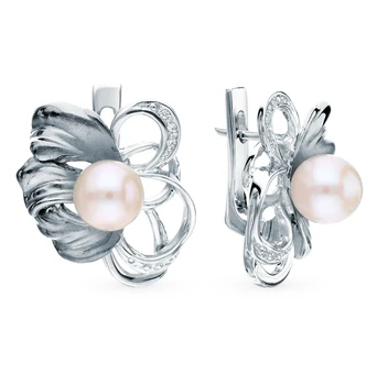 

Silver earrings with cubic zirconia and Pearl SUNLIGHT test 925
