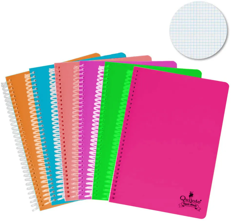 Quixote Paper World Pack 6 Notebook spirals, with grid, 4x4mm, plastic cap, 80 Leaves, 90g, A5 & A4 school Use Quixote Paper World Pack 6 Notebook spirals, with grid, 4x4mm, plastic cap, 80 Leaves, 90g, A5 & A4 school Use
