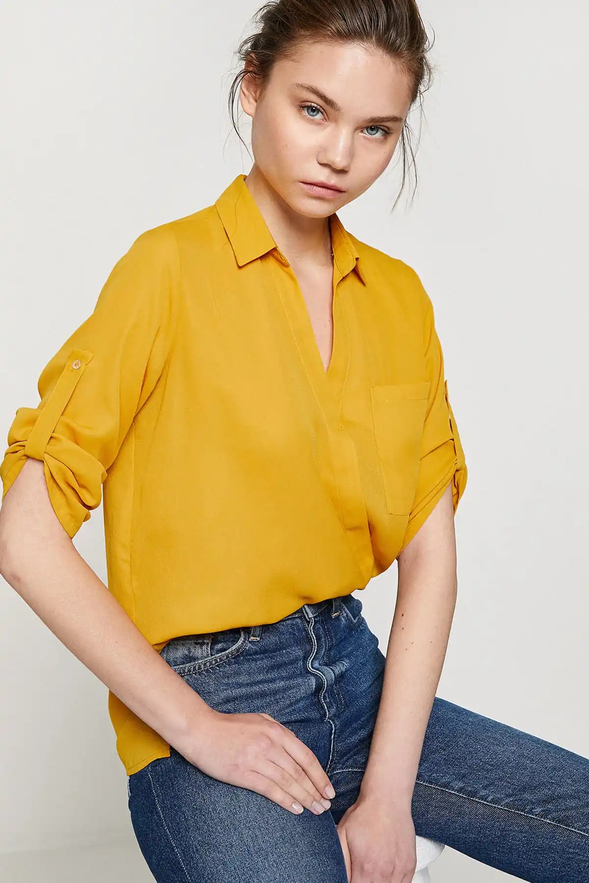 yellow long sleeve blouse