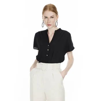 

Lela Button V Neck Blouse WOMEN BLOUSE 81201