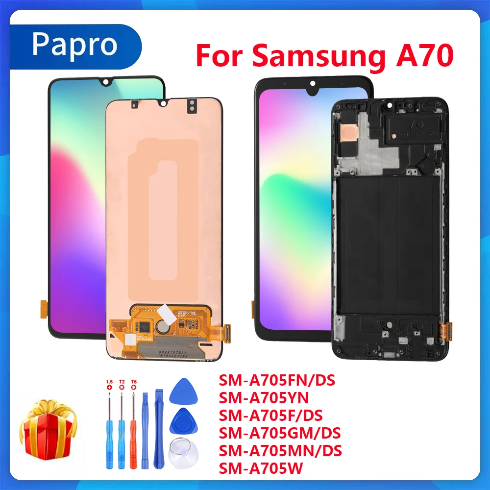 

ЖК-дисплей для Samsung Galaxy A70 A705FN/DS A705 A705F, сенсорный экран, OEM AMOLED дигитайзер в сборе, замена без битых пикселей