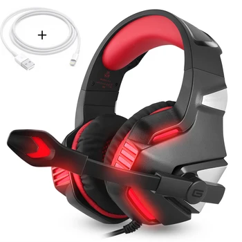 

Wired Gaming Headsets Over Ear Headphones Noise Canceling Earphone with Microphone LED Light Volume Control Red for PC Laptop
