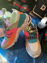 Zapatillas deportivas con cordones para mujer, zapatos de deporte con plataforma de tacón plano y colores brillantes, de mosaico, a la moda, cómodos y de alta calidad para correr