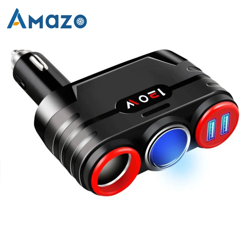 

12V Dual Car Cigarette Lighter Splitter Socket Adapter 120W Auto Car USB Plug Converter Chargers For Mobile Phone DVR