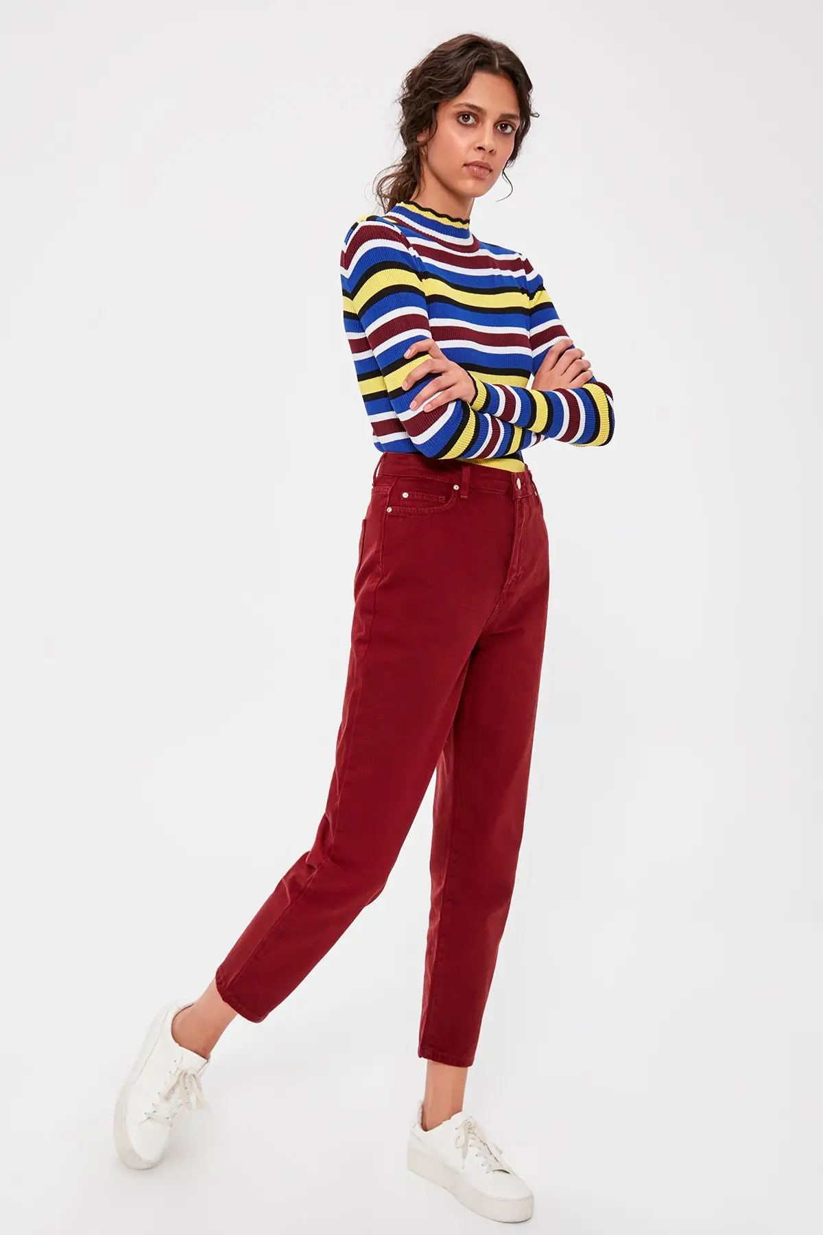 Trendyol бордовые джинсы с высоким берцем для мам TWOAW20JE0187
